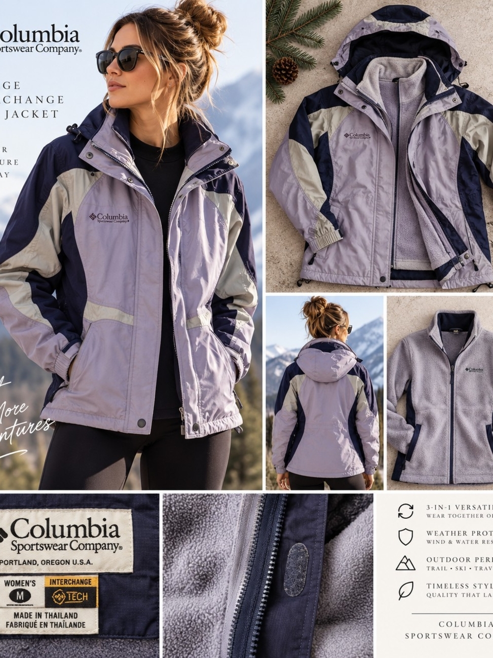 Columbia Women's 3-in-1 Interchange Jacket - Lavender / Navy